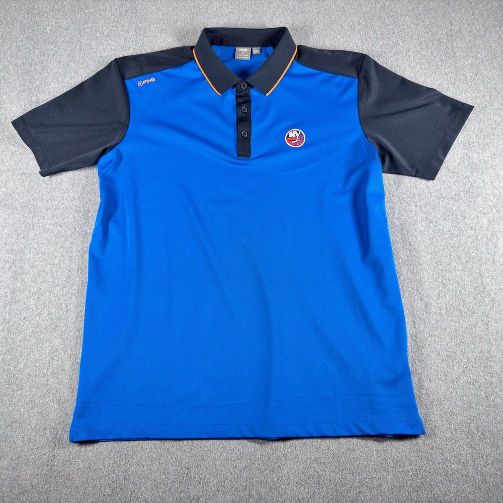 NHL New York Islanders‎ Polo Shirt Mens L Blue Black Ping SensorCool Golf Hockey